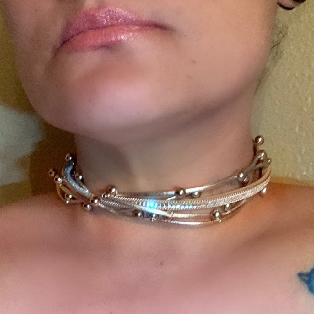 Silver, Rose Gold & Leather Choker.